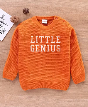 Babyhug Acrylic Full Sleeves Sweater Placement Print - Orange