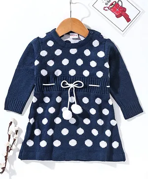 Babyhug Full Sleeves Intarsia Design Woollen Dress - Navy Blue