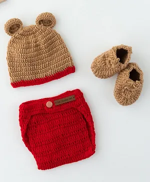 The Original Knit Handmade Cap With Bloomers & Booties - Brown