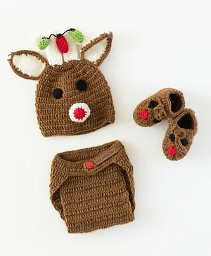The Original Knit Handmade Deer Detail Diaper Set - Brown