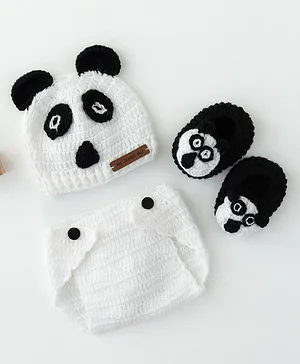 The Original Knit Handmade Panda Face Diaper Set - White Black