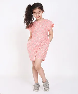 Ikeda Designs Floral Print Short Sleeves Jumpsuit With Belt - Pink