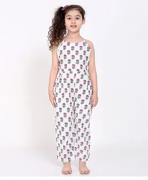 Ikeda Designs Sleeveless Floral Motif Print Jumpsuit - White