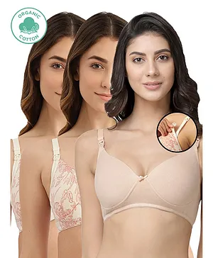Inner Sense Pack Of 3 Organic Antimicrobial Padded Non Wired Feeding Bra - Beige Peach
