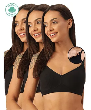 Inner Sense Pack Of 3 Organic Antimicrobail Low Impact Lounge Bra With Removable Pads - Black