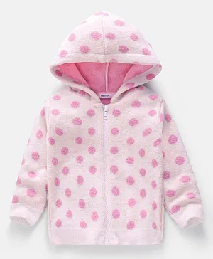 Babyoye Full Sleeves Hooded Nylon Blend Sweater Polka Dot Design- Pink