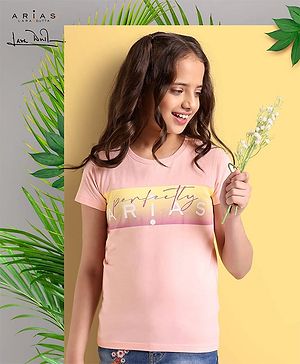 Arias Cotton Stretch T-Shirt with Print - Peach