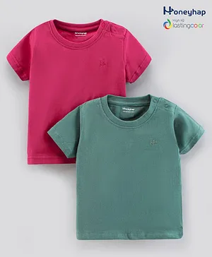 Honeyhap Half Sleeves Solid T-Shirts High IQ Lasting Colors Pack of 2 - Red Green