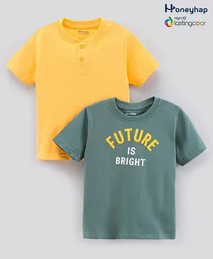 Honeyhap Premium Half Sleeves T-Shirts Text Print With High IQ Lasting Colors Pack of 2 - Yellow Green