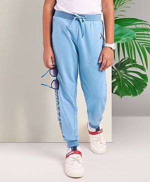 Arias Cotton Stretch Looper Knit  Jogger with Print and Rib Waistband - Blue