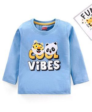 Babyhug Cotton Knit Full Sleeves T-Shirt Text Print - Blue
