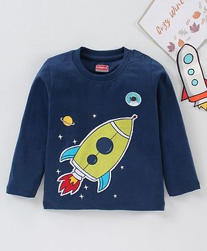 Babyhug Cotton Knit Full Sleeves T-Shirt Rocket Printed - Navy