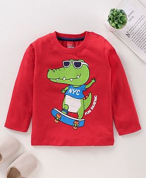 Babyhug Full Sleeves Cotton T-Shirt Crocodile Print - Red