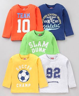 Babyhug Full Sleeves Cotton T-Shirts Printed Pack of 5- Multicolor