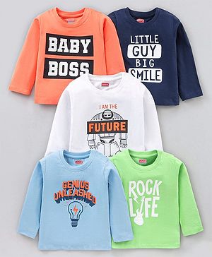 Babyhug Full Sleeves Cotton T-Shirts Printed Pack of 5- Multicolor