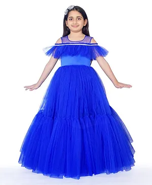 Indian Tutu Sleeveless Stones Embellished Tiered Tulle Party Gown - Royal Blue