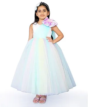 Indian Tutu Sleeveless Bow Embellished Party Wear Gown - Multi Colour