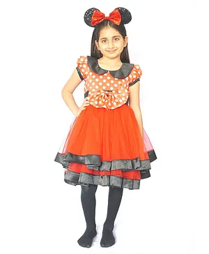 Indian Tutu Short Sleeves Polka Dot Print Party Dress - Red