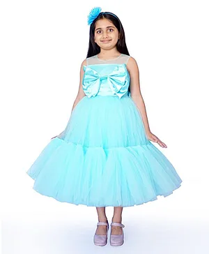 Indian Tutu Sleeveless Solid Double Layered Party Dress - Blue