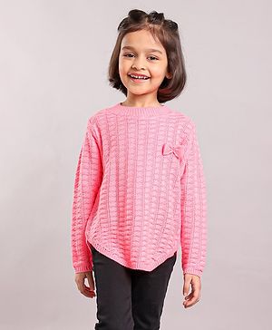 Babyhug Full Sleeves Cable Knit Sweater - Light Pink
