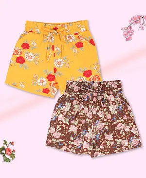 Cutecumber Pack of 2 Floral Printed Shorts - Brown Yellow