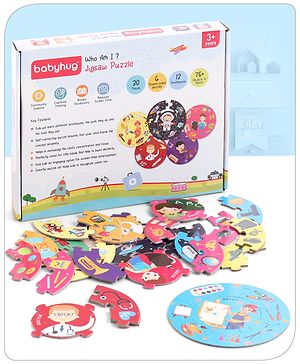 Babyhug 30 Pcs Jigsaw Puzzle| 6 in 1 Double Side Montessori Learning and Educational Puzzles with 12 Professions for 2-4 Years Kids| Improves Motor Skills and Hand Eye Co-ordination| Gifting Toy| BIS Certified