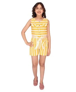 Cutecumber Striped Sleeveless Mid Thigh Jumpsuit - Yellow