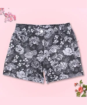 Cutecumber Floral Printed Mid Thigh Length Shorts - Grey
