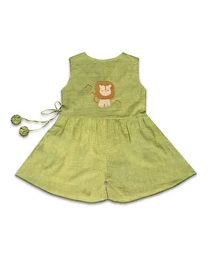 MHYSA Sleeveless Lion Patch Detail Short Jumpsuit - Green