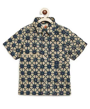 Charkhee Half Sleeves Floral Print Shirt - Beige