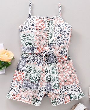 Babyhug 100% Cotton Singlet Sleeves Jumpsuit Multi Print  - Multicolor