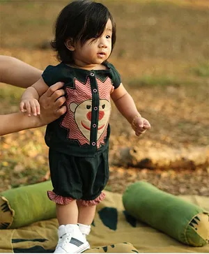 MHYSA Half Sleeves Lion Patch Natural Dyed Top With Matching Bloomer - Green