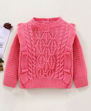 Babyhug Cotton Full Sleeves Cable Knit Sweater - Pink
