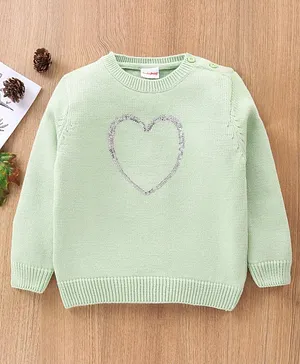 Babyhug Full Sleeves Sweater Heart Sequin- Green