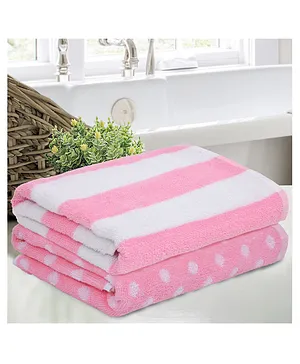 haus & kinder Bath Towel Set of 2 100% Cotton Stripe & Dots - Pink