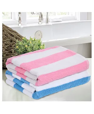 haus & kinder Bath Towel Set of 2 100% Cotton Stripes - Blue Pink