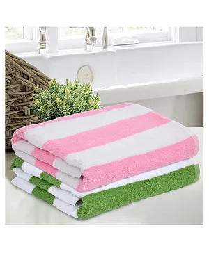 haus & kinder Bath Towel Set of 2 100% Cotton Stripes - Green Pink