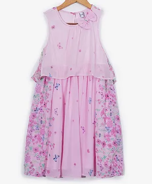 Creative Kids Sleeveless Floral Printed Dress - Pink