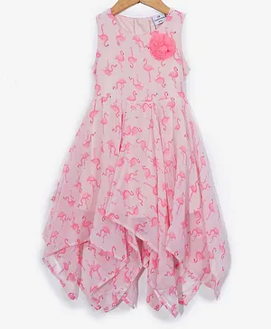 Creative Kids Sleeveless Flamingo Printed Dress - Pink