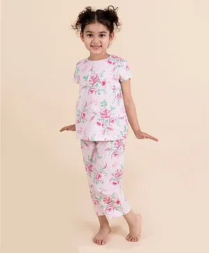 Pspeaches Garden Printed Night Suit - Pink (4 to 5 Years)