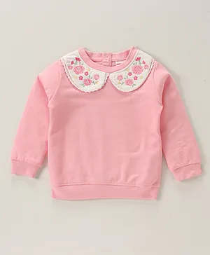 Babyhug Full Sleeves Sweatshirt with Floral Embroidery - Pink