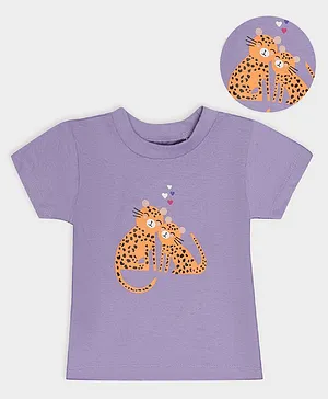 Mi Arcus Half Sleeves Tiger Print T Shirt - Purple
