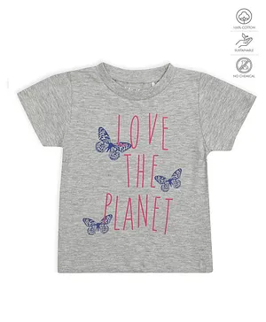 Mi Arcus Half Sleeves Butterfly Print T Shirt - Grey