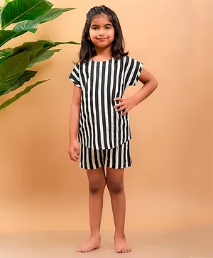 misbis Short Sleeves Striped Night Suit - Black