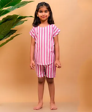 misbis Short Sleeves Striped Night Suit - Purple