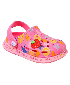 Yellow Bee All Over Stars & Fruits Printed Casual Wear Clogs - Pink