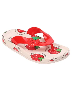 Yellow Bee Strawberry Design Slippers - Red