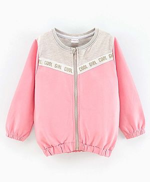 Babyhug Full Sleeves Sweat Jacket with Tape Detailing - Pink