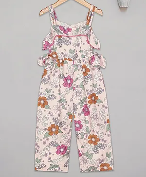 Budding Bees Sleeveless Floral Print Jumpsuit - Pink