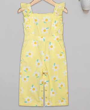 Budding Bees Sleeveless All Over Floral Print Jumpsuit - Yellow